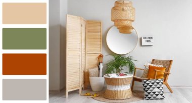 Modern koridorun şık iç tasarımı. Farklı renk desenleri