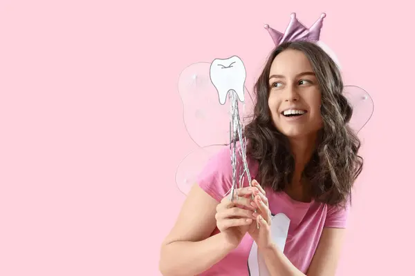 Tooth Fairy Wand Pink Background — Stock Photo, Image