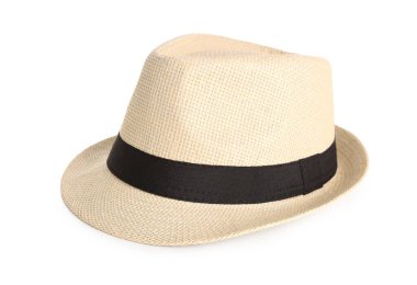 Stylish beach hat on white background