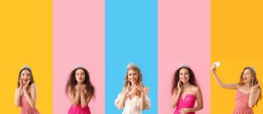 Renkli balo elbiseli bir grup genç kız.