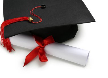 Havan tahtası ve diploma beyaz arka planda