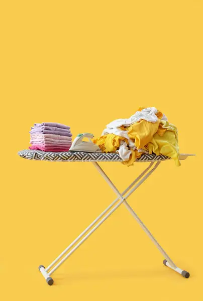 Electric Iron Clothes Board Yellow Background — Stock Photo, Image