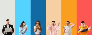 Renk arkaplanındaki farklı stresli insanlar