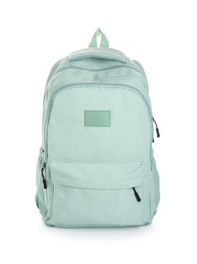 Beyaz arkaplanda mavi okul çantası