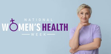 Mature woman on light blue background. Banner for National Women's Health Week clipart