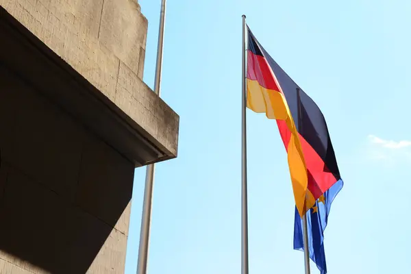 Germany European Union Flags Reichstag Building Berlin Closeup — Stock Photo, Image