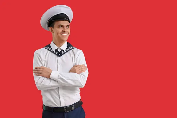 Young Sailor Red Background — Stock Photo, Image