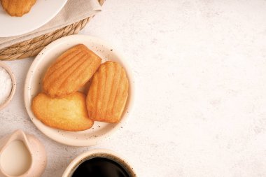 Hafif arkaplanda Madeleine kurabiyeleri olan kompozisyon