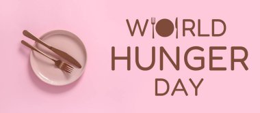 Banner for World Hunger Day with plate, knife and fork clipart