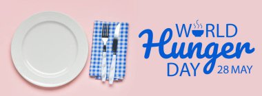 Banner for World Hunger Day with plate, knife and fork clipart
