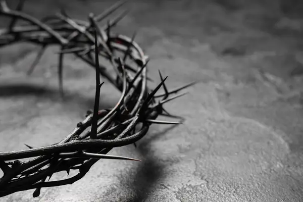 Crown Thorns Black Grunge Background Closeup Good Friday Concept — Stock Photo, Image