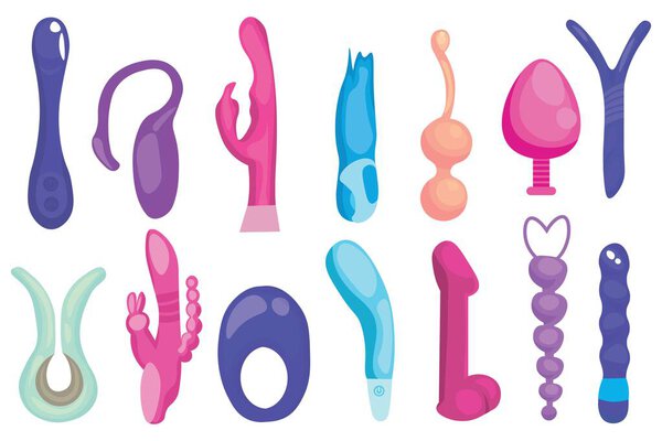 Set of sex toys on white background