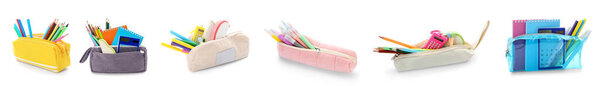Набор карандашей со школьными принадлежностями, изолированными на белом