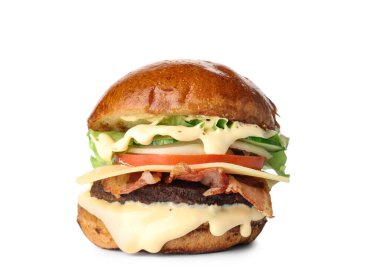 Beyaz arka plan üzerinde izole lezzetli burger