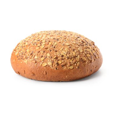 Beyaz arka planda tohumları olan lezzetli ekmek.