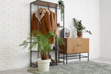 Işıl ışıl bir iç mekan, sıcak kadın kıyafetleri ve ev bitkileriyle.