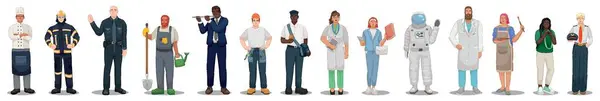 Collage Drawn People Different Professions White Background — Stockvektor