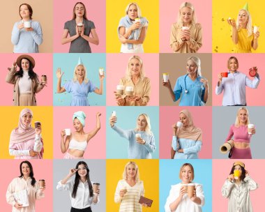 Arka planda kahve fincanları olan bir grup kadın.