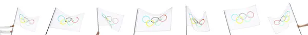 Colagem Bandeira Olímpica Sobre Fundo Branco Fotos De Bancos De Imagens Sem Royalties