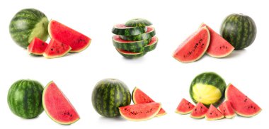 Beyaz arka planda tatlı olgun karpuzlar.