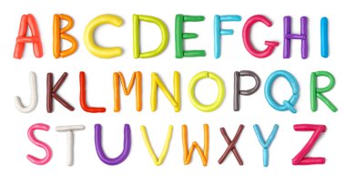 English alphabet made of play dough on white background clipart