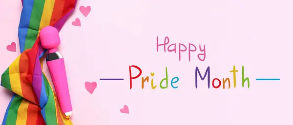 Banner Til Happy Pride Month Med Lgbt Flag Vibrator Stock-billede