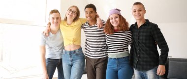 Group of cute teenagers at home