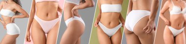 Collage of beautiful young women with stretch marks on their bodies clipart
