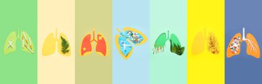 Set of paper lungs on color background. Cancer concept clipart