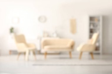 Oturma odasının içi bulanık. Koltuğu ve koltuğu var.