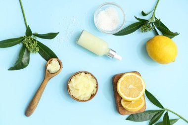 Doğal vücut fırçası bileşimi, temel yağ ve renk arkaplanı bileşenleri