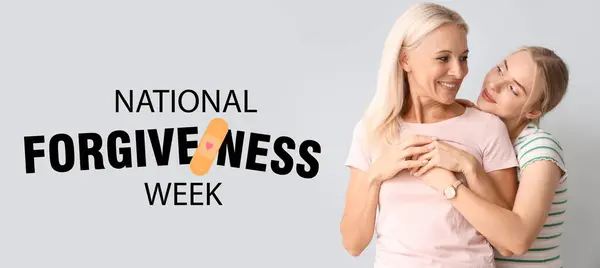 stock image Banner for National Forgiveness Week with hugging young woman and her mature mother