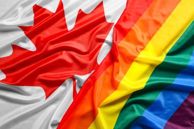 Kanada ve LGBT bayrakları, yakın plan