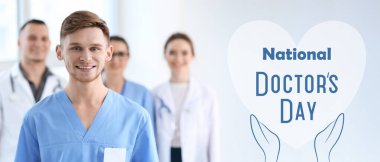 Klinikte sağlık çalışanları. Ulusal Doktorların Günü Sancağı