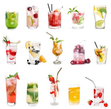 Beyaz arka planda farklı limonata setleri