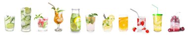 Beyaz arka planda farklı limonata setleri