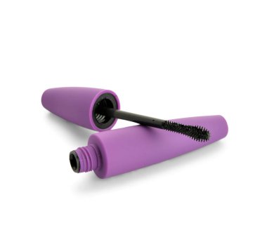 Beyaz arkaplanda izole edilmiş açık mor rimel