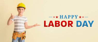 Küçük şirin inşaatçıyla İşçi Bayramı için afiş.