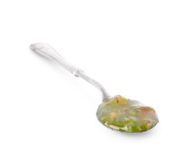 Beyaz arka planda lezzetli bektaşi üzümü reçelli kaşık