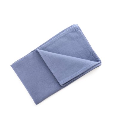 Beyaz arka planda kumaş mavisi peçete. Üst görünüm