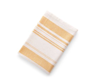 Beyaz arka planda kumaş sarısı çizgili peçete. Üst görünüm