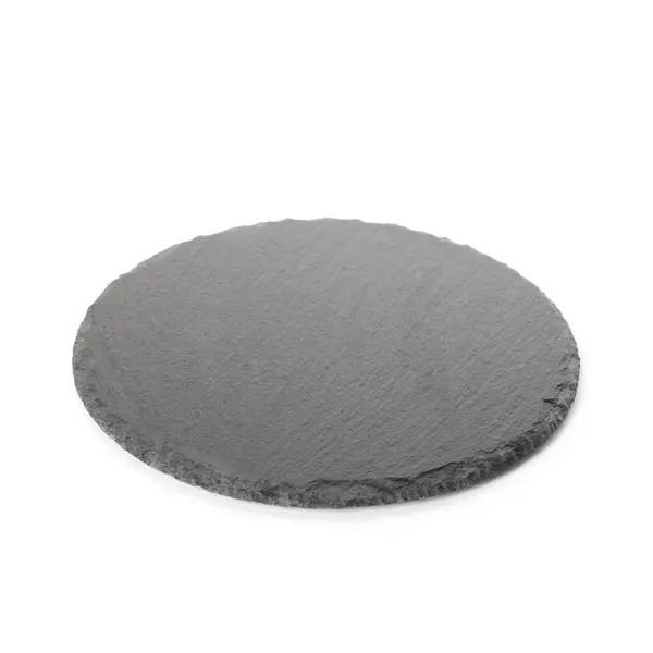 stock image Black round slate board on white background