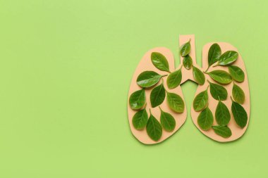 Yeşil arka planda yaprakları olan kağıt ciğerler.