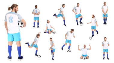 Beyaz arka planda bir grup genç futbolcu