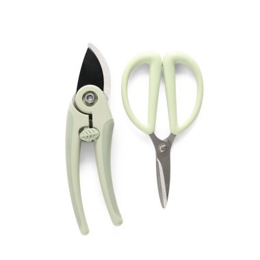 Bahçıvanlık gri kesiciler beyaz arkaplanda makas ile