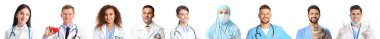 Beyaz arka planda doktorların kolajı