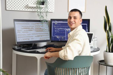 Ofiste çalışan yakışıklı programcı.