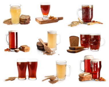 Beyaz arkaplanda bir çift taze kvass.