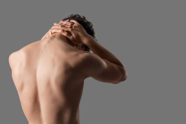 Gri arka planda kaslı adam, arka plan