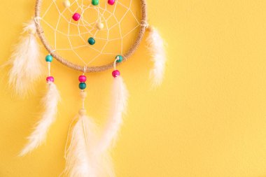 Sarı duvarda asılı düş kapanı, yakın plan